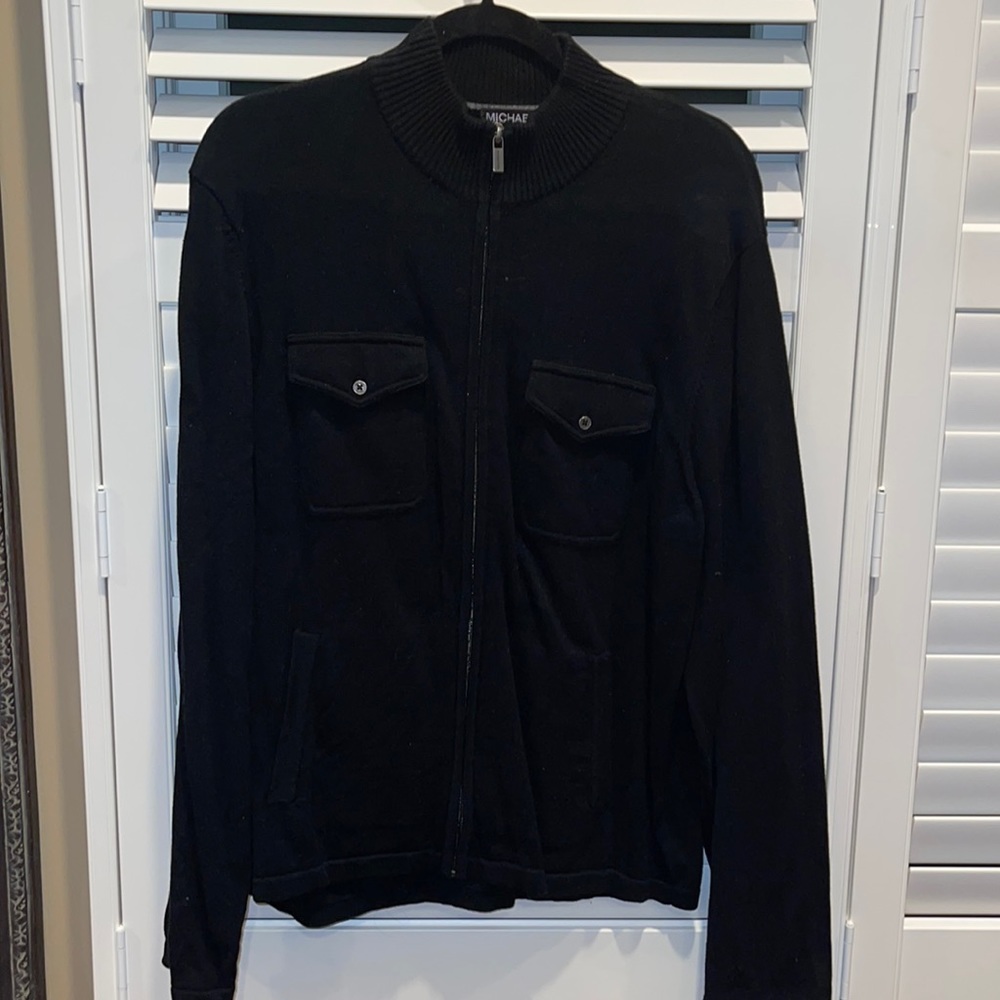 Michael kors zip sweater black mens large, like new